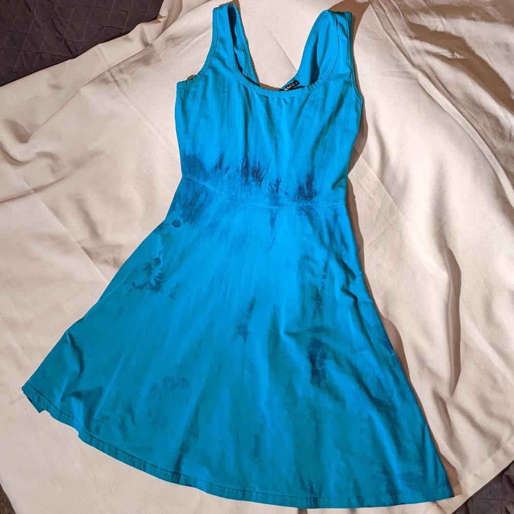 Turquoise Mini Dress with Tie Dye Embellishments
